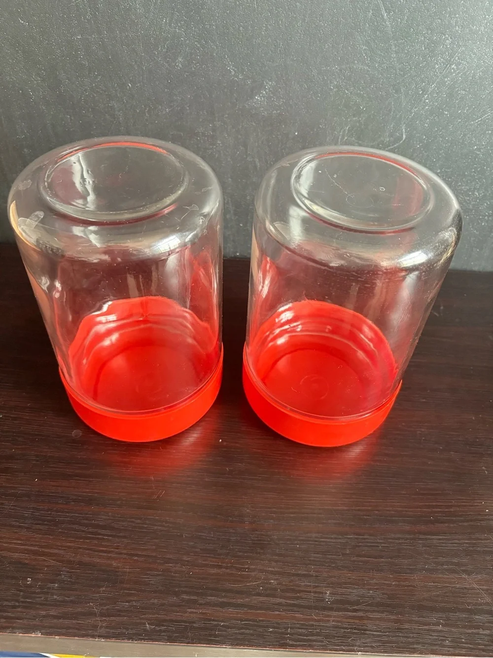 Massimo Vignelli Set of 2 Vintage Orange Glass Canisters.